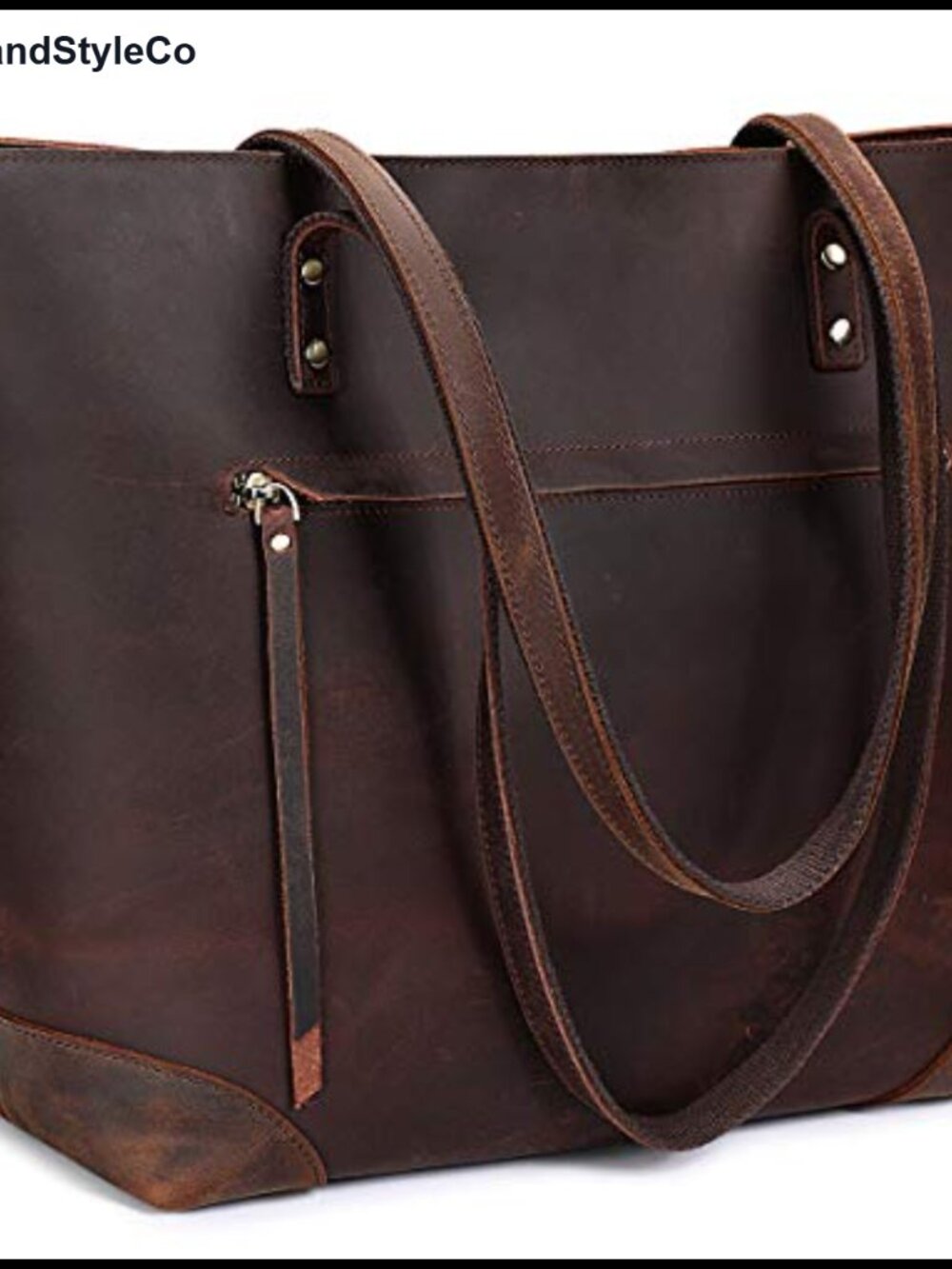 Genuine Leather Large Tote Bag for Work Travel Laptop Satchel
